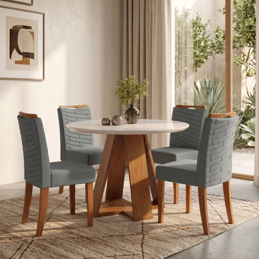 Juego De Comedor 4 Sillas + Mesa Redonda Blanco / Gris - Línea París