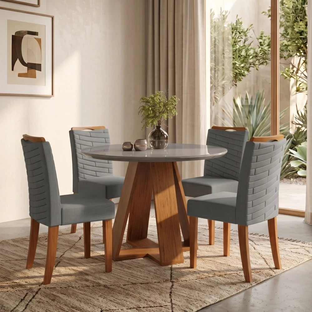Juego De Comedor 4 Sillas + Mesa Redonda Blanco - Línea París