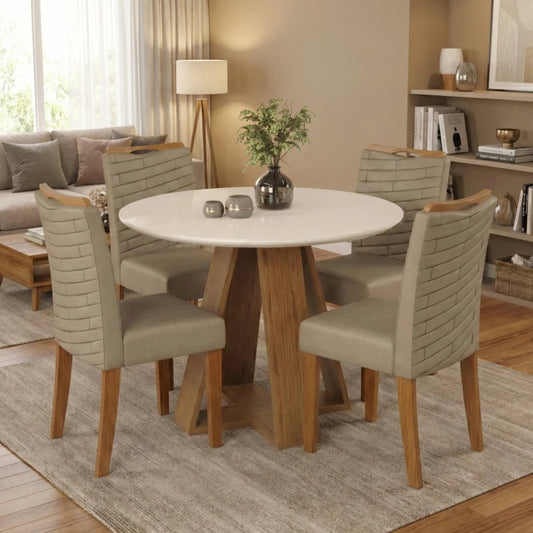 Juego De Comedor 4 Sillas Mesa Redonda - Línea Paris - Marrón | Beige