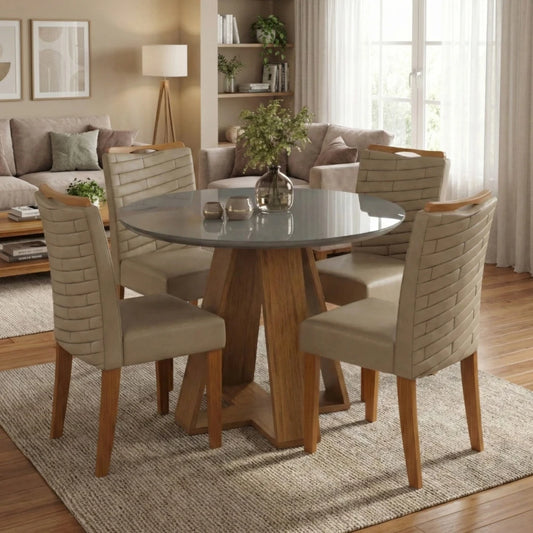 Juego De Comedor 4 Sillas Mesa Redonda - Línea Paris - Marrón | Gris