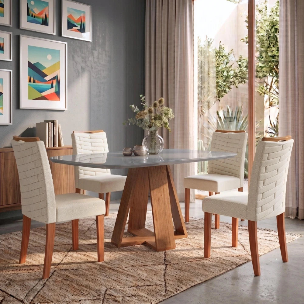 Juego de Comedor 4 Sillas Blanco y Gris Línea París