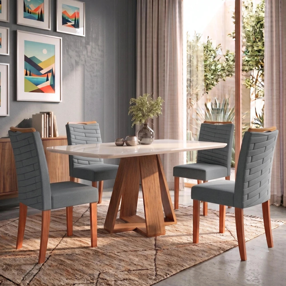 Juego de Comedor 4 Sillas Gris y Blanco Línea París
