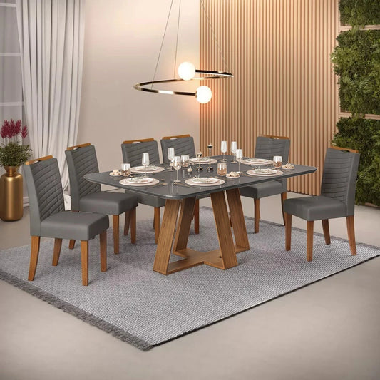 Juego De Comedor - 6 Sillas + Mesa Vidrio - Línea Paris - Gris