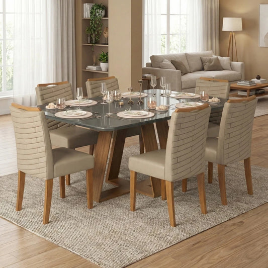 Juego De Comedor - 6 Sillas + Mesa Vidrio - Línea Paris - Marrón | Gris
