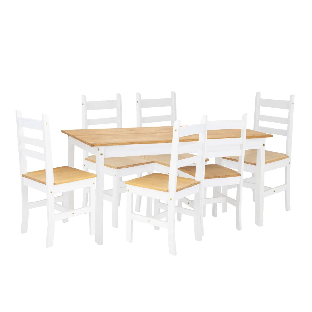 Juego De Comedor 6 Sillas - Madera - Blanco Línea Monterrey