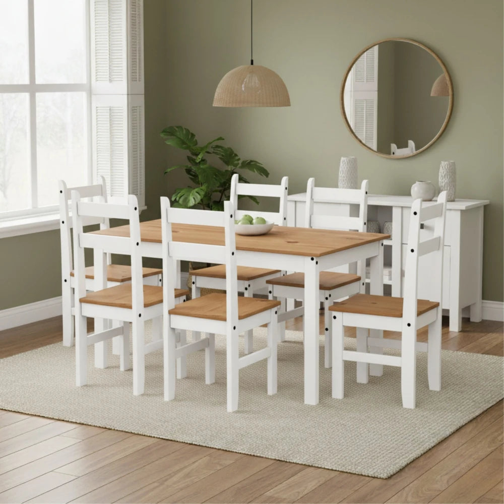 Juego De Comedor 6 Sillas - Madera - Blanco Línea Monterrey