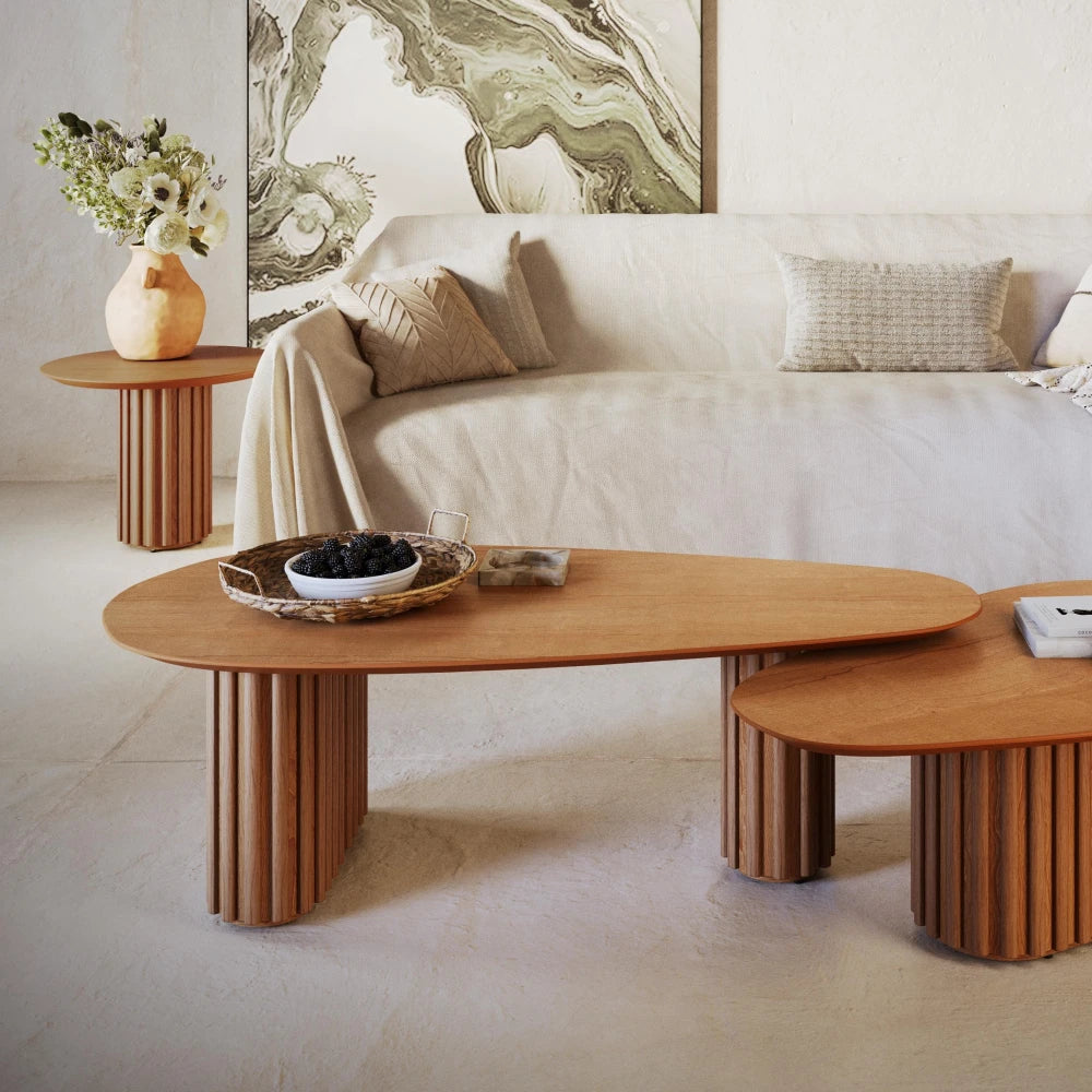 KIT Combo Mesa de Living Oval Mix Small + Large - Línea Nevada - Natural