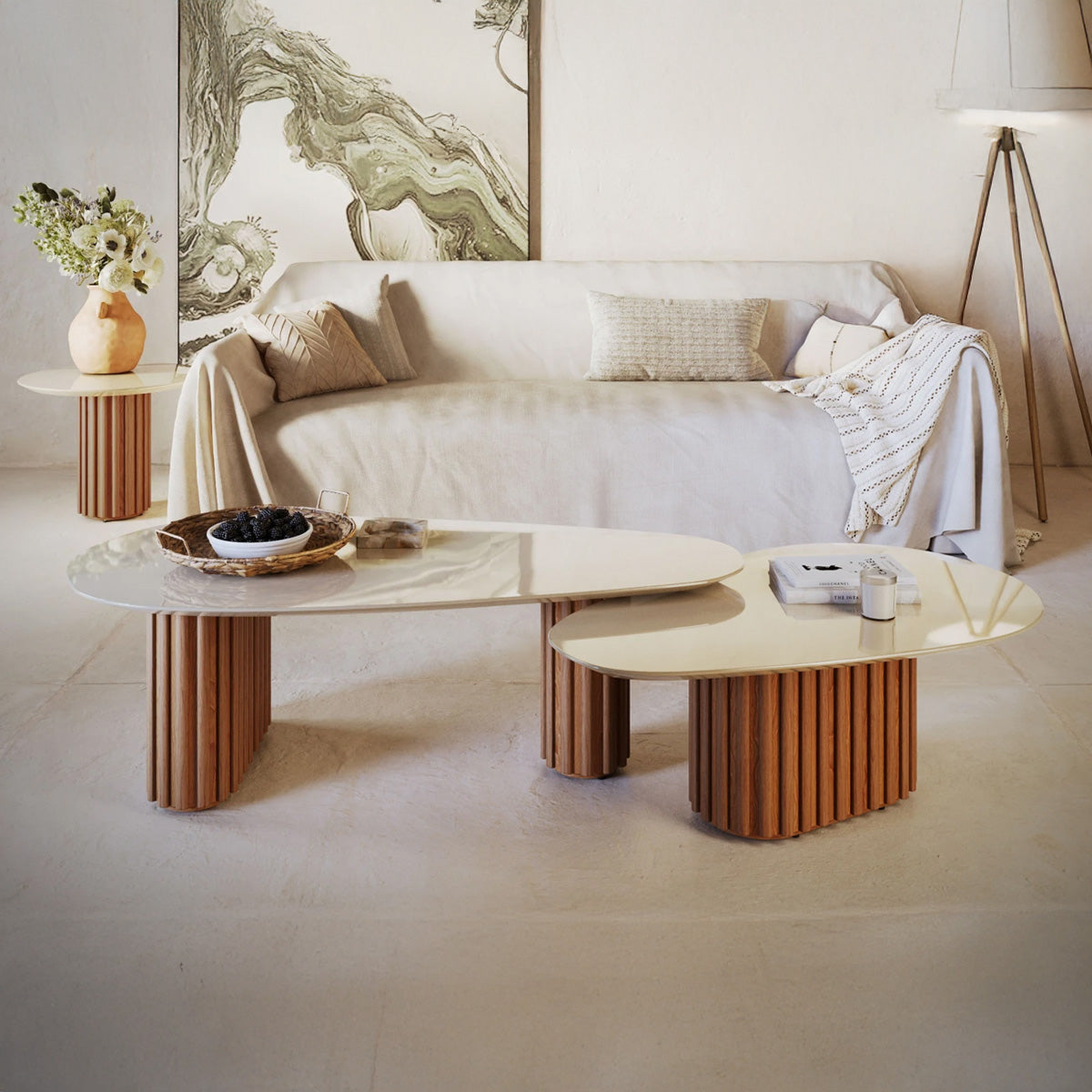 KIT Mesa De Living Oval Mix Small + Large Línea Nevada