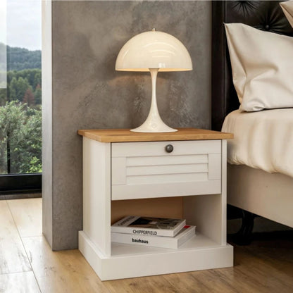 Mesa de Luz - 1 Cajon - 1 Estante - Línea Oslo - Blanco