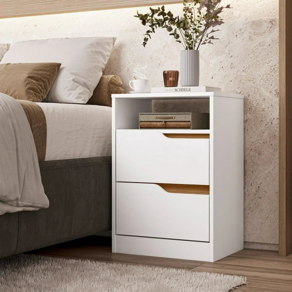 Mesa de Luz 2 Cajones - Línea Fit - Blanco