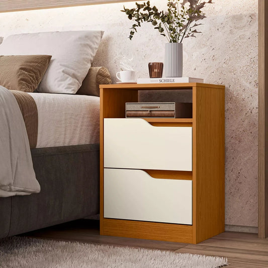 Mesa de Luz 2 Cajones - Línea Fit - Marrón/Blanco