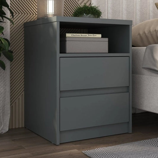 Mesa de Luz 2 Cajones - Línea Clara - Gris