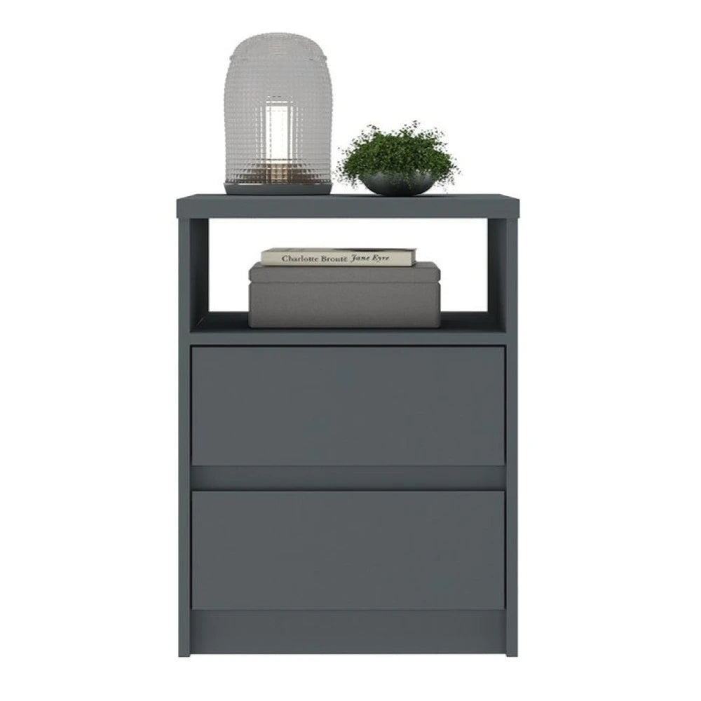 Mesa de Luz 2 Cajones - Línea Clara - Gris