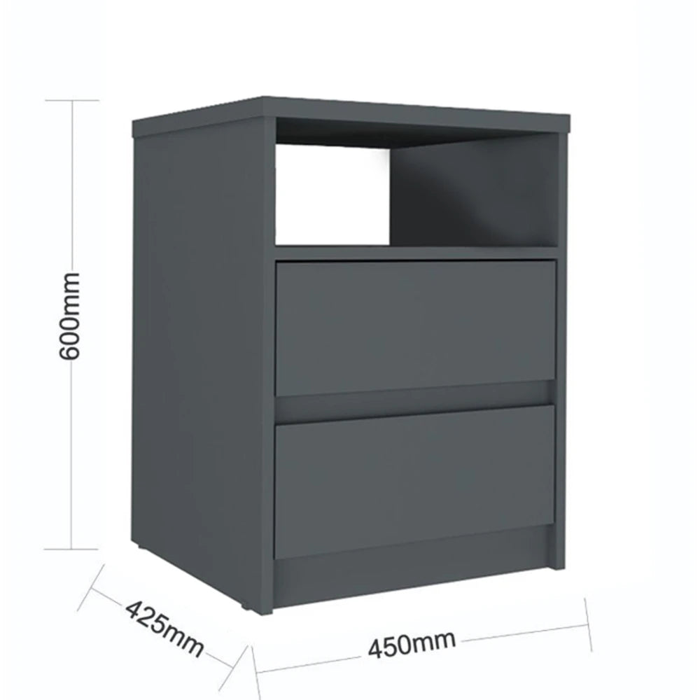 Mesa de Luz 2 Cajones - Línea Clara - Gris