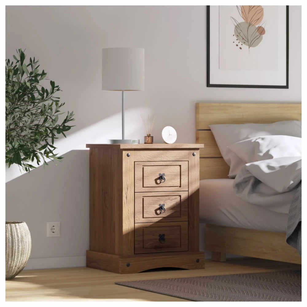 Mesa de luz 3 cajones - Línea Monterrey - Nogal