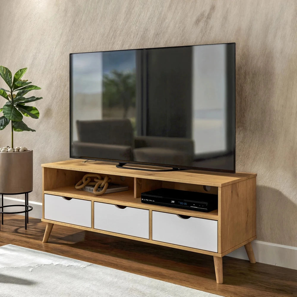 Rack de TV 3 Cajones Madera - Línea Berlin - Blanco