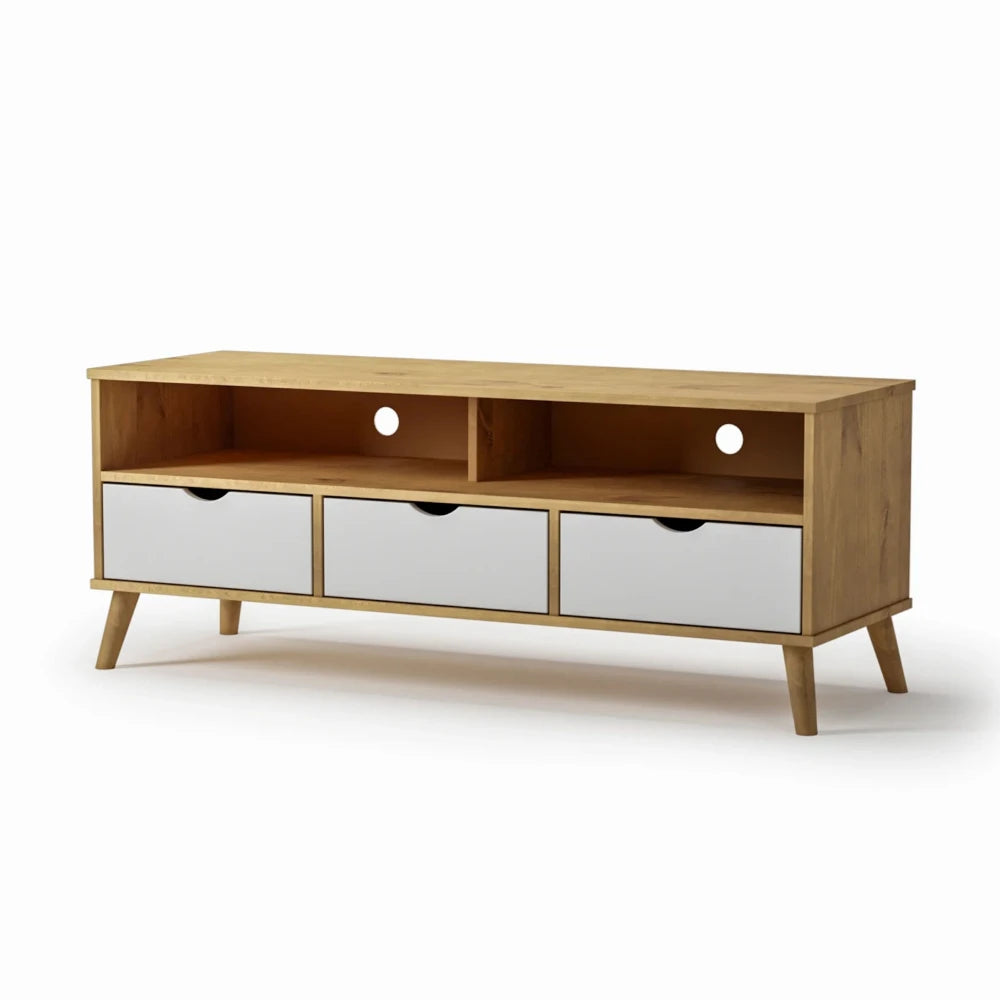 Rack de TV 3 Cajones Madera - Línea Berlin - Blanco