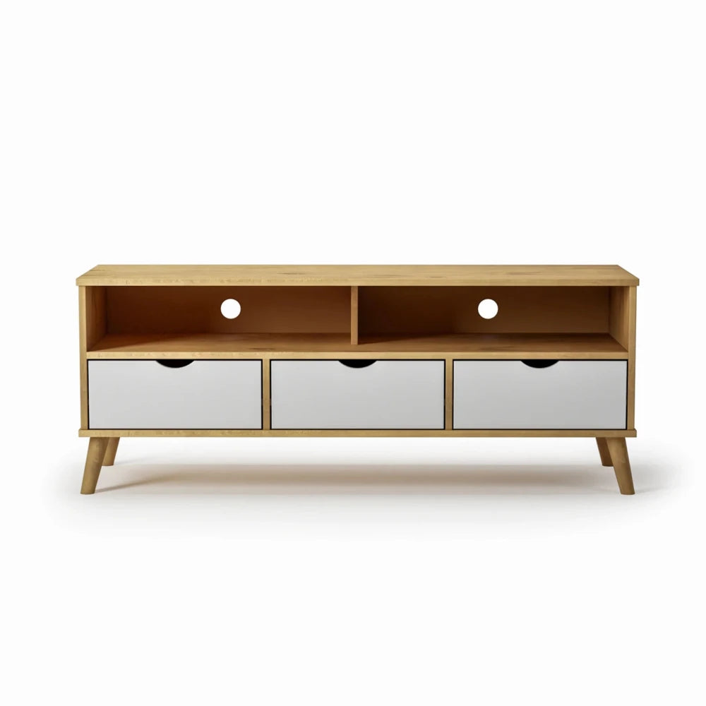 Rack de TV 3 Cajones Madera - Línea Berlin - Blanco