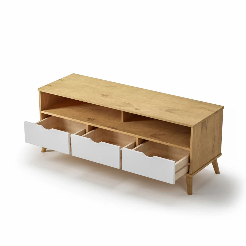 Rack de TV 3 Cajones Madera - Línea Berlin - Blanco