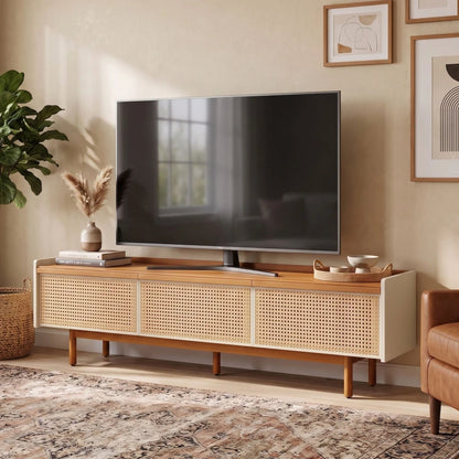Rack de TV Dune Rattan 2.2 - Línea Nevada - Blanco/Natural