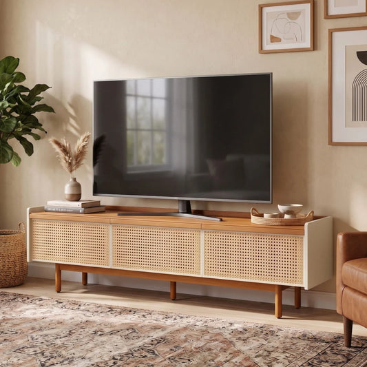 Rack de TV Dune Rattan 2.2 - Línea Nevada - Blanco/Natural