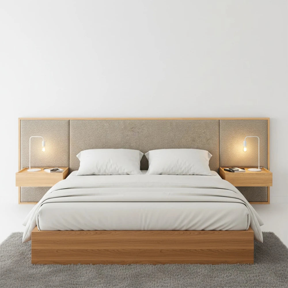 Respaldo Queen con mesa de luz Tapizado Full - Nordik - Text Frizz