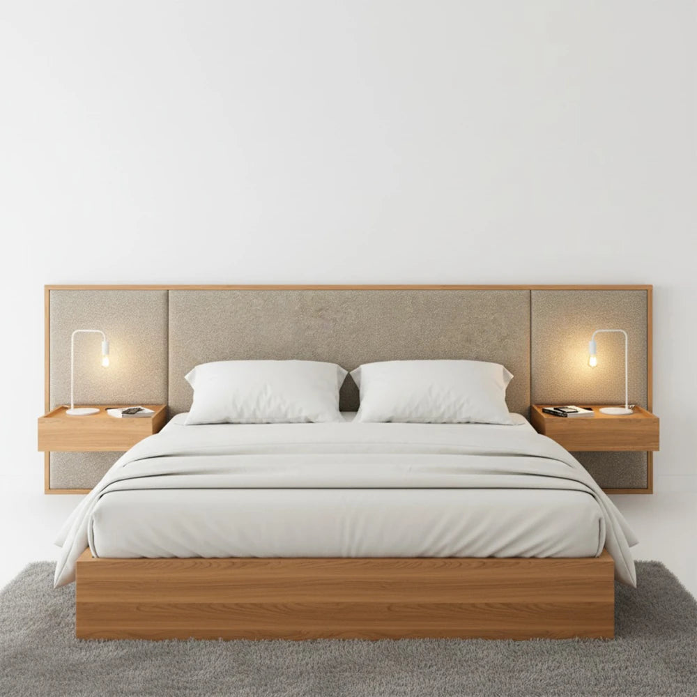 Respaldo 2 plazas con mesa de luz Tapizado Full - Nordik - Marrón