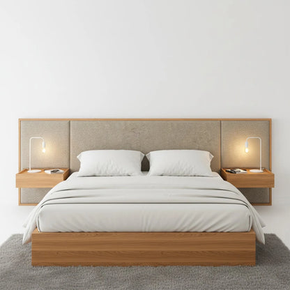 Respaldo 2 plazas con mesa de luz Tapizado Full - Nordik - Marrón