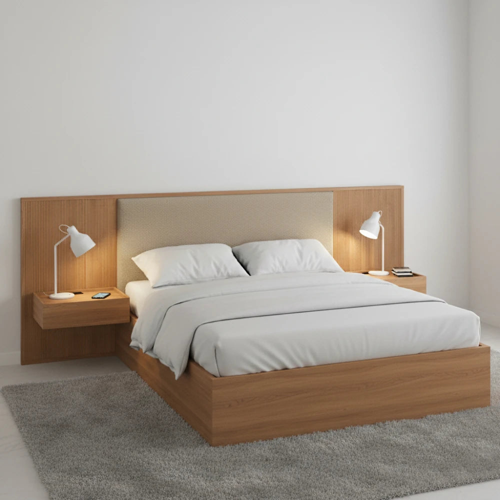 Respaldo 2 plazas con mesa de luz Tapizado - Nordik - Marrón