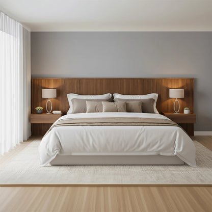 Respaldo King continuo con mesa de luz - Nordik - Marrón