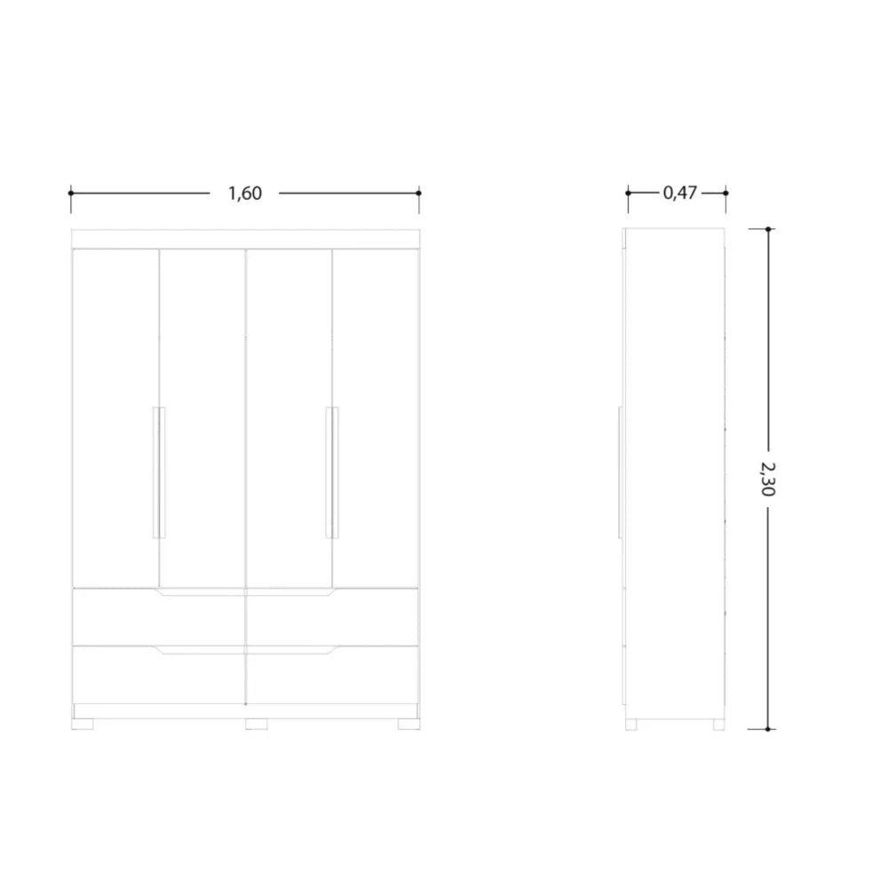 Ropero 4 puertas 4 cajones - Línea FIT - Marrón