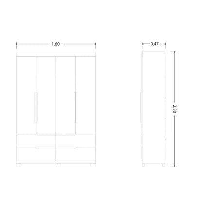 Ropero 4 puertas 4 cajones - Línea FIT - Marrón