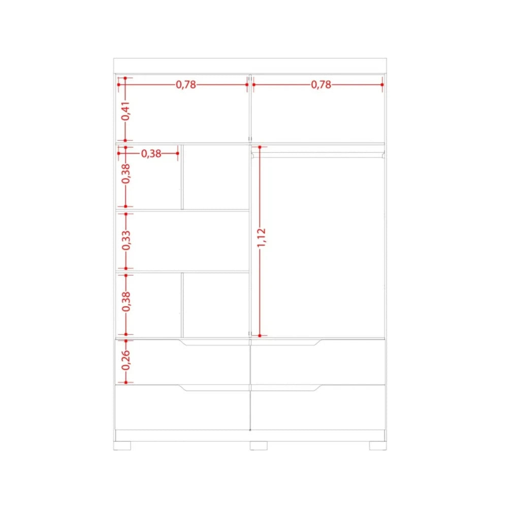 Ropero 4 puertas 4 cajones - Línea FIT - Marrón