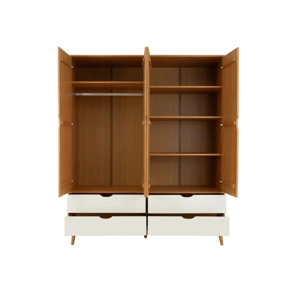 Ropero - 4 Puertas - 4 Cajones - Línea Praga - Roble/Blanco