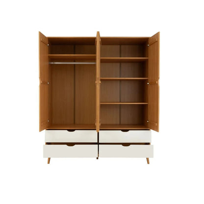 Ropero - 4 Puertas - 4 Cajones - Línea Praga - Roble/Blanco