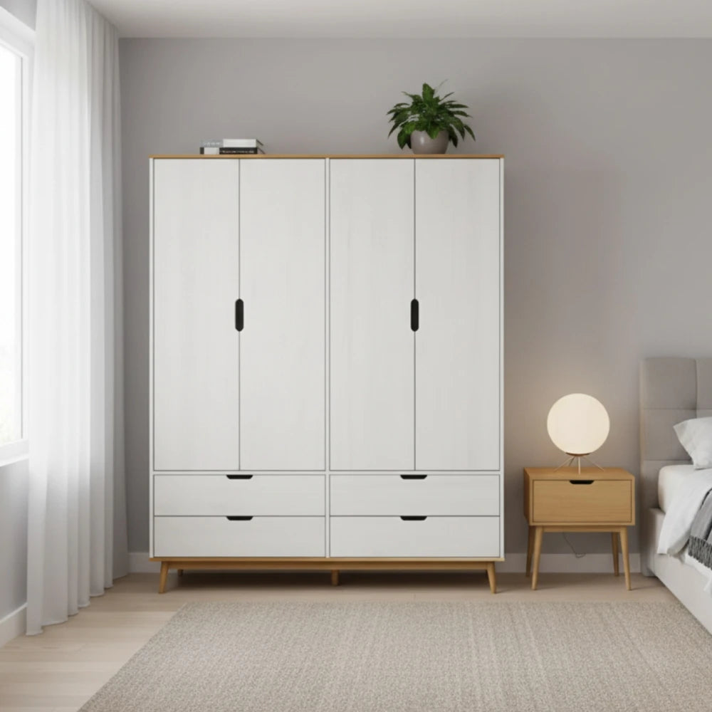 Ropero - 4 Puertas - 4 Cajones - Línea Praga - Roble/Blanco