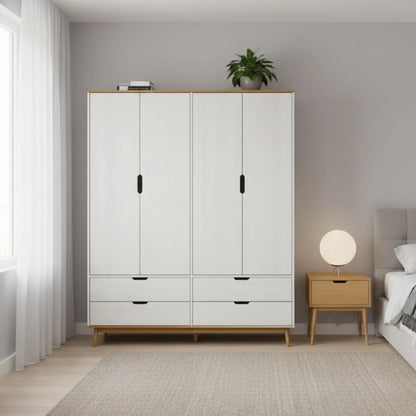 Ropero - 4 Puertas - 4 Cajones - Línea Praga - Roble/Blanco