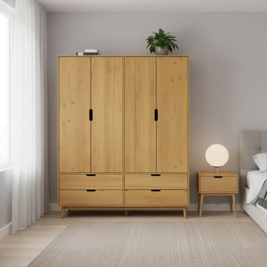 Ropero - 4 Puertas - 4 Cajones - Línea Praga - Roble