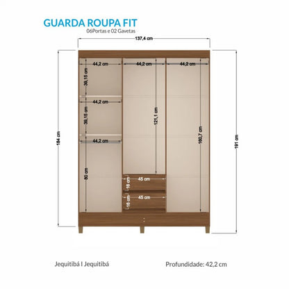 Ropero 6 puertas 2 cajones - Blanco - Linea FIT