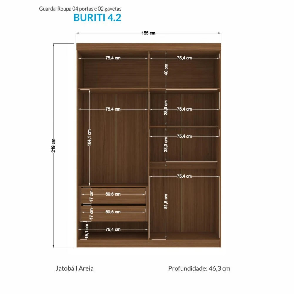 Ropero Box 4 Puertas - Linea Fit - Marrón