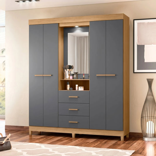 Ropero con Espejo 4 puertas y 3 cajones - Agata - Línea FIT