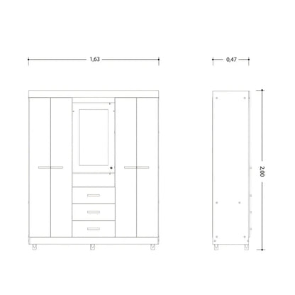 Ropero con Espejo 4 puertas y 3 cajones - Agata - Línea FIT