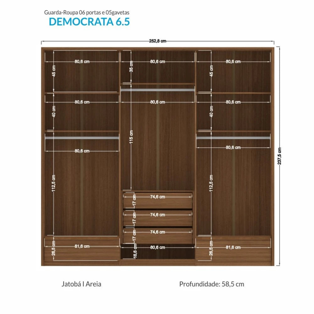 Ropero Dimitri 6 Puertas - Linea Fit - Marrón/Arena
