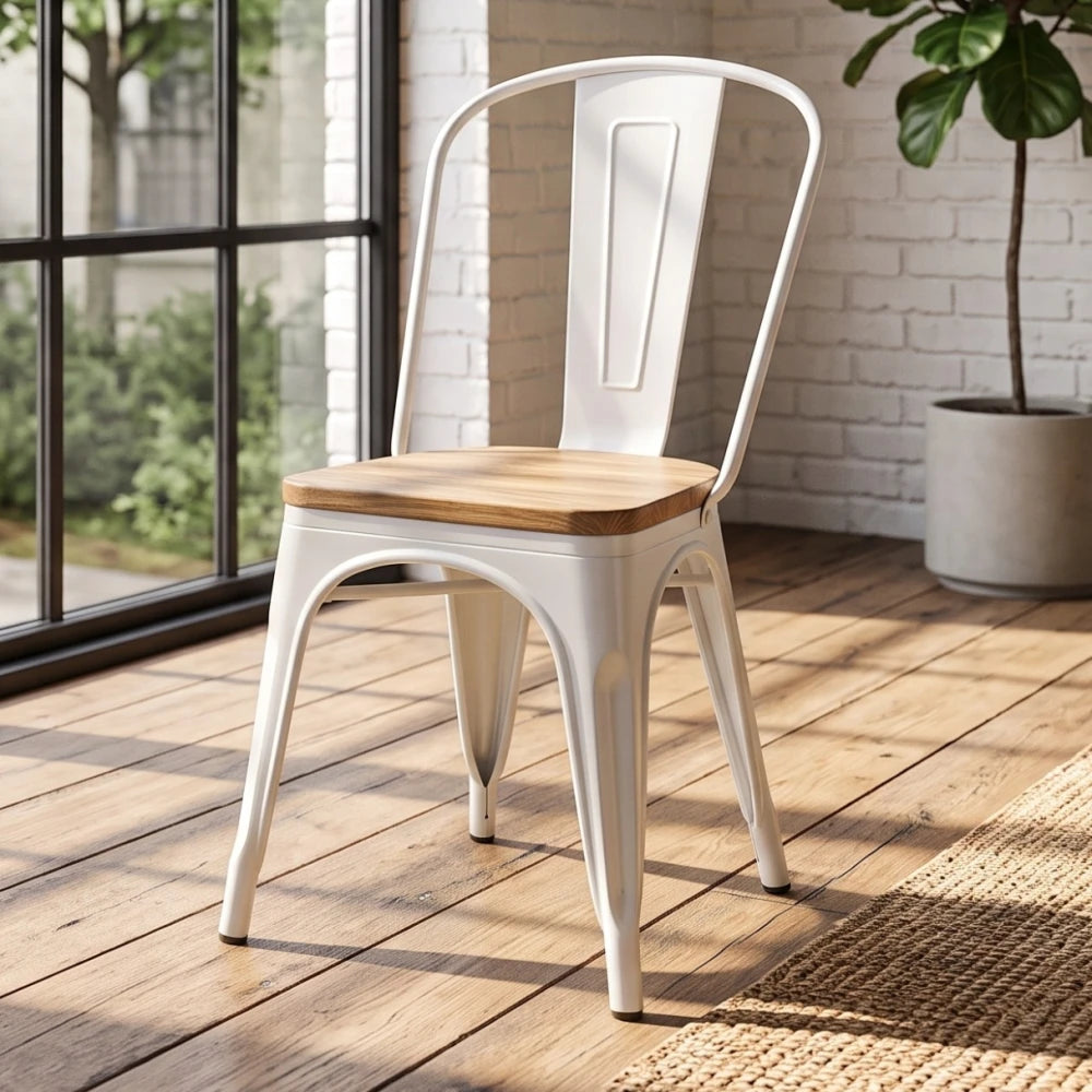 Silla asiento de Metal Madera Tolix - Blanco