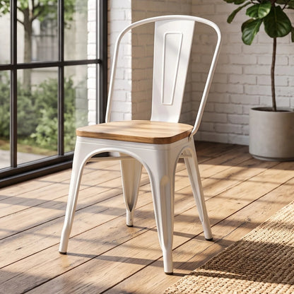 Silla asiento de Metal Madera Tolix - Blanco