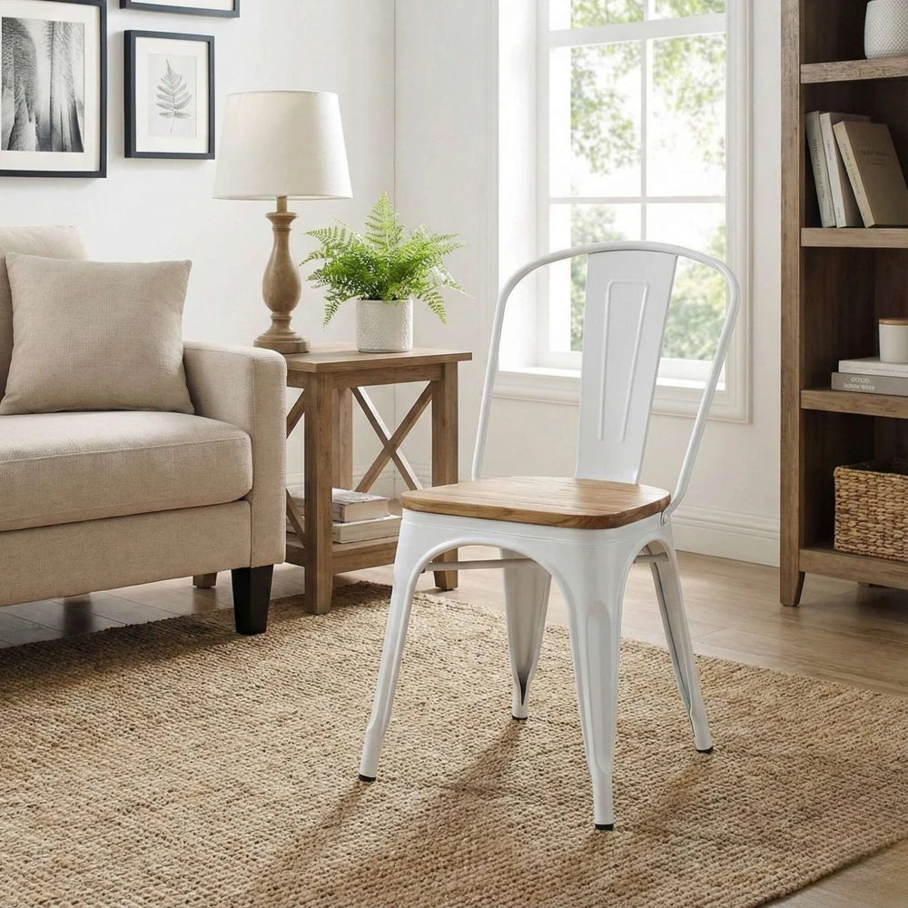 Silla asiento de Metal Madera Tolix - Blanco