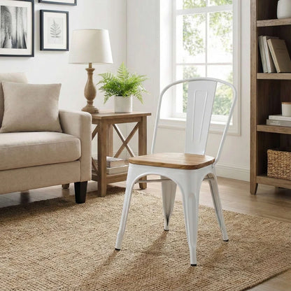 Silla asiento de Metal Madera Tolix - Blanco