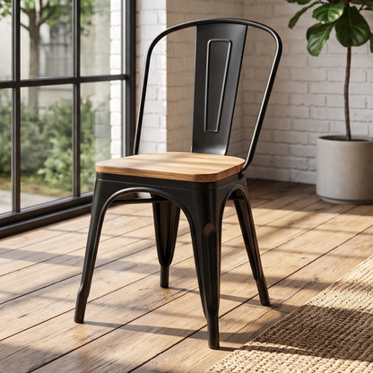 Silla asiento de Metal Madera Tolix - Blanco