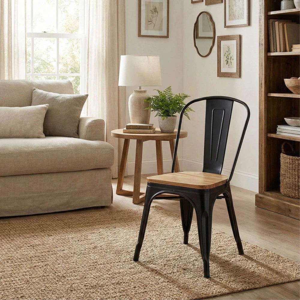 Silla asiento de Metal Madera Tolix - Negro