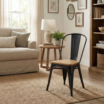 Silla asiento de Metal Madera Tolix - Negro
